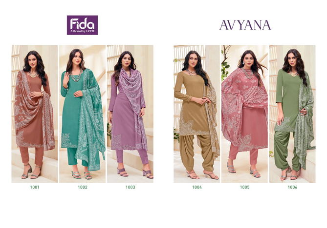 Avyana By Fida Embroidery Cotton Satin Dress Material Wholesale Clothing Suppliers In India